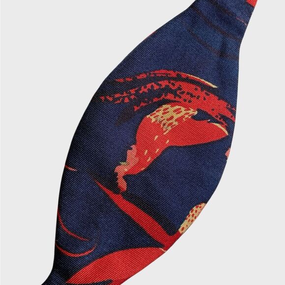 VTG Georgina Von Etzdorf Bird Floral Silk Self Tie Bow Tie Navy Red England RARE - Picture 4 of 16